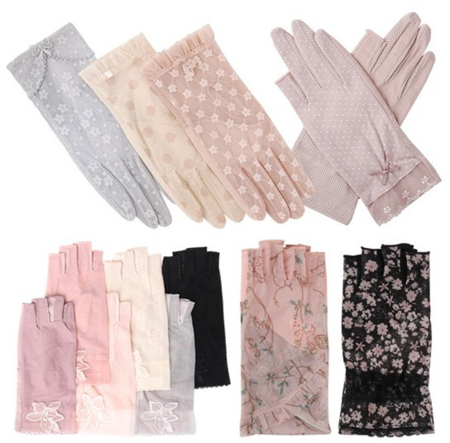 제이케이 여성 자외선차단 운전장갑 등산 운동 골프 모달 레이스 망사 장갑