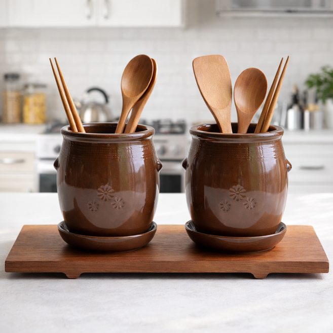 1+1 누에 항아리 물빠짐 수저통 수저정리함, 2개, one