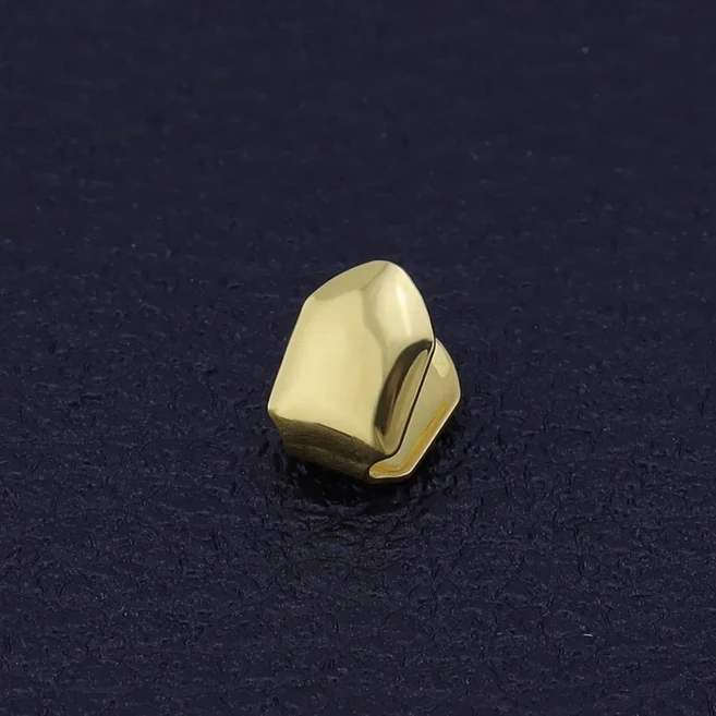 1Pc 단일 치아 모자 힙합 그릴 입 랩퍼 파티 액세서리 골드 도금 작은 틀니, 02 gold