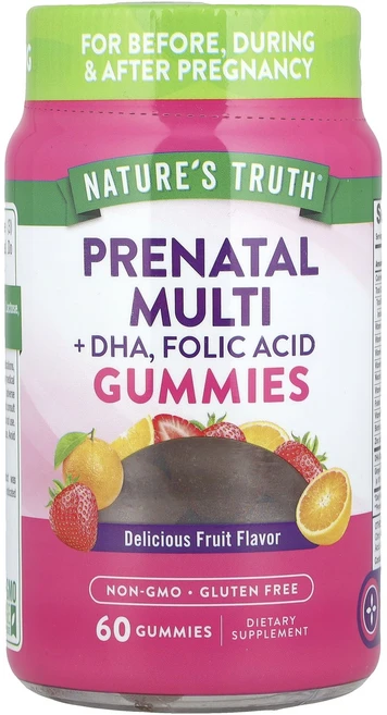 단백질 비타민 철분 마그내슘 칼슘 Nature's Truth 임산부용 종합비타민 DHA 엽산 구미젤리 맛있는 과일 구미젤리 60개 고루고루섭취해주세요, NaturesTruth임산부용종합비타민DHA엽산구미젤리, 1개 - 쿠팡