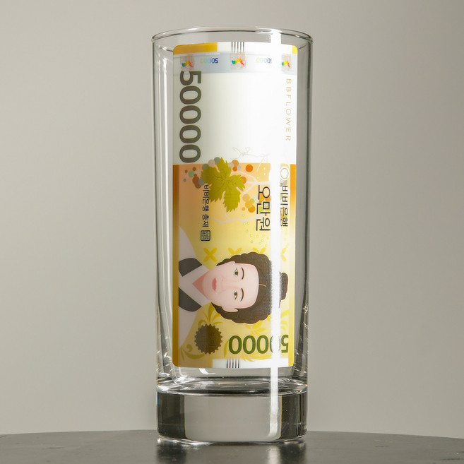 [집들이선물/선물] 특이한 효도선물 용돈이벤트 컬러코팅 오만원 현금 유리컵 맥주잔 선물, 1개