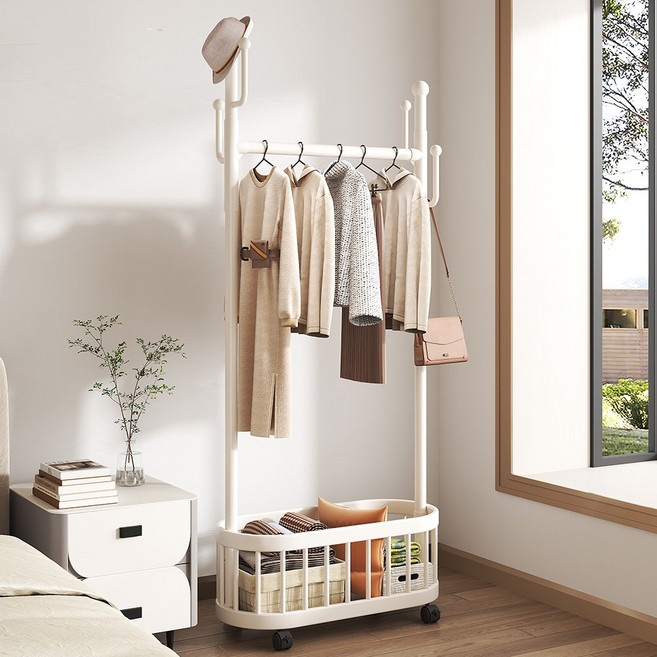 바이앳올 이동식 선인장형 스탠드 행거 미니 트롤리 옷걸이 BYH-03, 아이보리