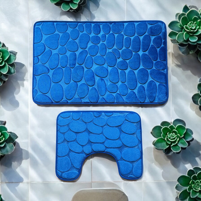 욕실 고급 매트 메모리폼 화장실 물흡수 변기 발매트 2종 세트, 네이비