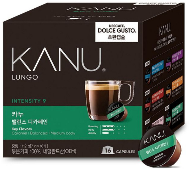 카누 돌체구스토 호환캡슐 밸런스 디카페인, 1개, 16개입, 7g