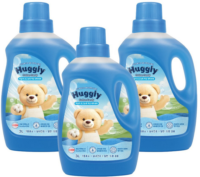 허글리 초고농축 액상 세탁세제 코튼캔디, 3개, 3L