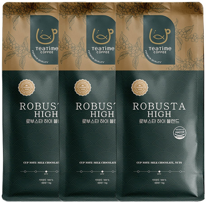 [대용량] 1kg 로부스타 하이 블렌드 산미없는 고소하고 맛있는 원두커피 홀빈 블렌딩 베트남 에티오피아 커피머신 추천원두, 3개, 홀빈(분쇄안함)
