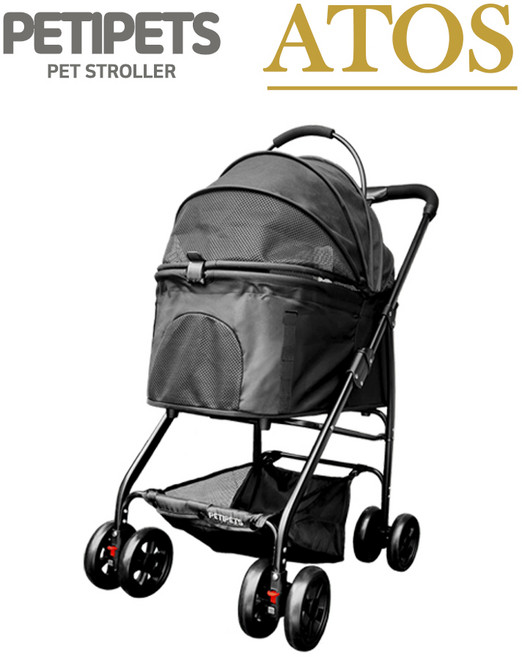 [쁘띠패츠] 이지폴딩 캐노피 분리형 중소형견 강아지유모차 고양이유모차 견모차, 1개, 블랙