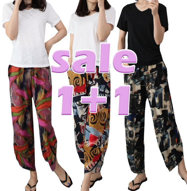 (1+1) 까실이 항아리 9부 쿨팬츠 잠옷 쿨바지 여름 일바지 몸빼 홈웨어