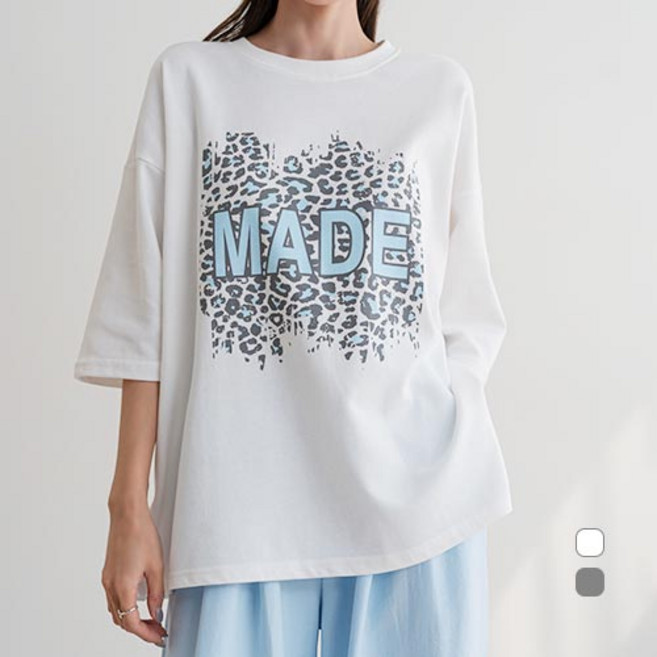 [나크21] (55~100) 레오파드 루즈핏 반팔티 여성 빅사이즈 여름티셔츠 KO62-T-01