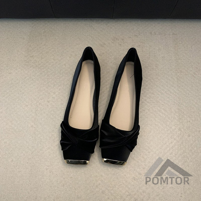 POMTOR 여성 발편한 스퀘어 플랫