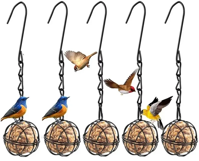 B84B-새 먹이통 세트 5개 금속 스웨트 볼 체인 포함 다람쥐 방지 디자인 야외 정원용 벌새용, 01 Black, 01 Black