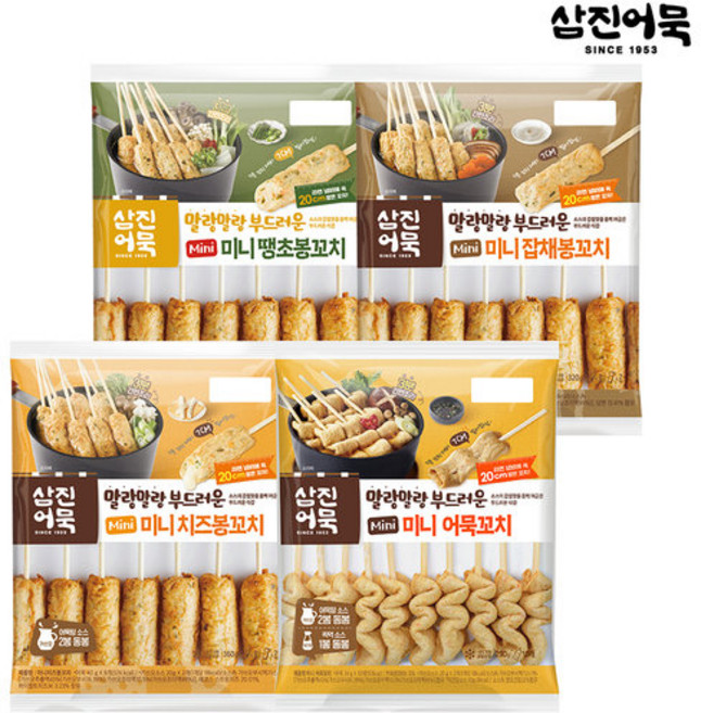[삼진어묵] 미니 땡초봉+잡채봉+치즈봉+어묵꼬치, 4개, 320g