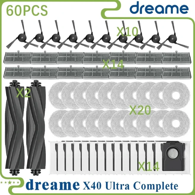 호환 Dreame X40 Ultra Complete / X40 Ultra / X40 Pro/S30 Pro Ultra/L40 Ultra 진공 부품 메인 롤러 사, 05 60PCS