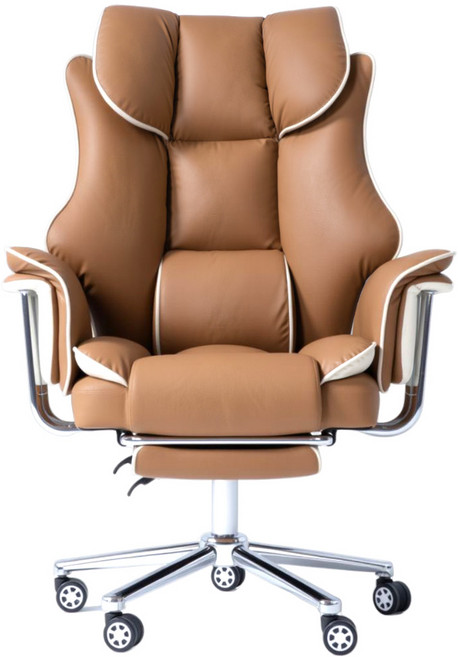 레풀리 고급 PU가죽 게이밍 의자 대형 중역의자 리클라이너 각도조절 발받침 내장 1인용 사무용 컴퓨터의자, 브라운