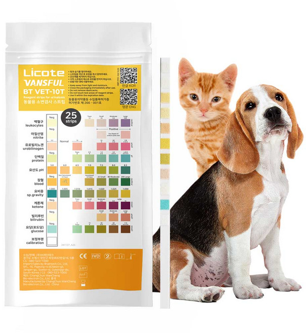 강아지 소변검사스트립 검사스틱 당뇨혈뇨 단백뇨 건강진단 동물용 고양이 25회, 25개, 1g