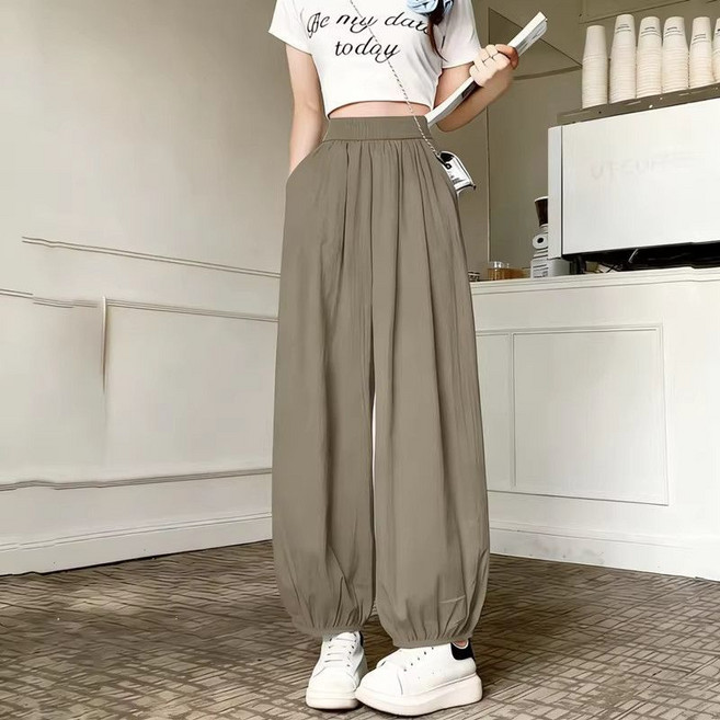 VVRR 여성 아이스 실크 얇은 심플한 캐주얼 조거팬츠 Z0060202