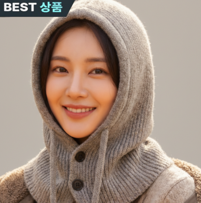 라온 바라클라바 겨울 후드 넥워머 방한 모자 남녀공용 도톰 울니트 3컬러, 아이보리, 1개