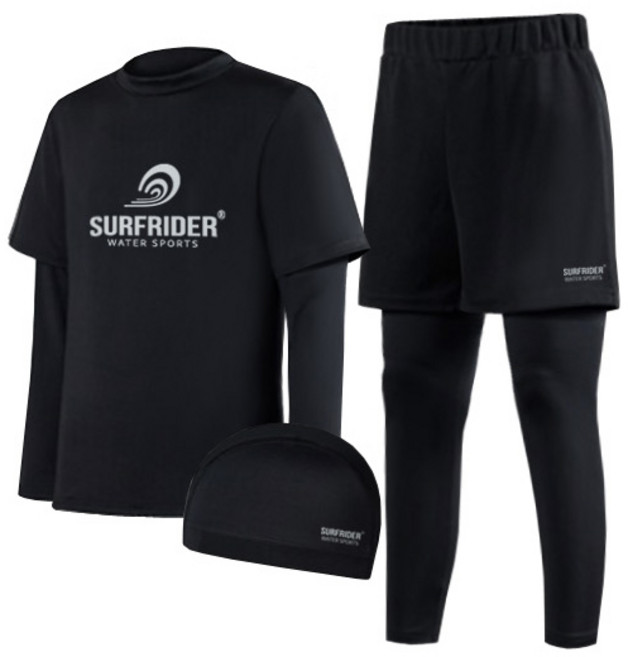 서프라이더 아동 래쉬가드 3종 풀세트 (상의+하의+수영모) / SURFRIDER