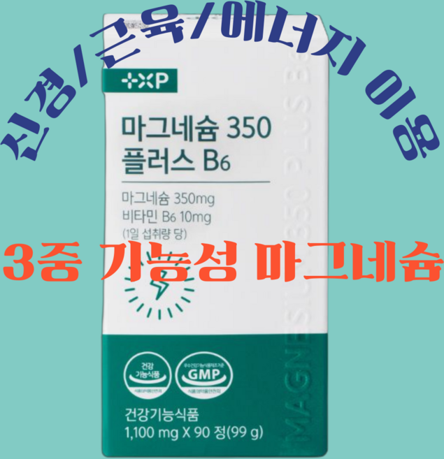 마그네슘 350 +비타민 B6 신경 근육 기능 유지 에너지 이용에 필요한 영양제, 1개, 90정