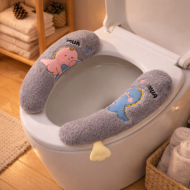 오니홈 고급형 포근한 변기시트커버 / 극세사 벨크로 부착형, 1쌍, 그레이