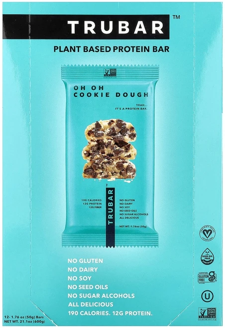 Trubar 식물성 프로틴바 Oh 쿠키 도우 12개입 개당 50g(1.76oz) Trubar (트루바), Trubar 식물성 프로틴바 Oh Oh 쿠키 도우 12 - 쿠팡