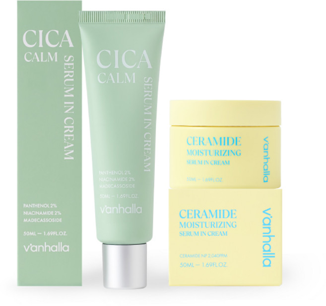 V'anhalla] 시카 캄 세럼 인 크림 50ml + 세라마이드 모이스처라이징 세럼 인 크림 50ml, 50g, 2개