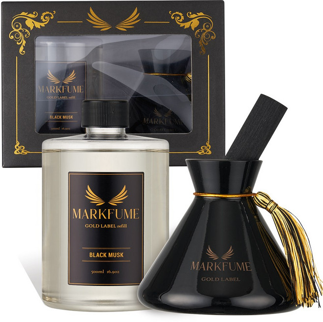 마크퓸 골드라벨 대형 디퓨저 선물세트, 블랙머스크, 500ml, 1개