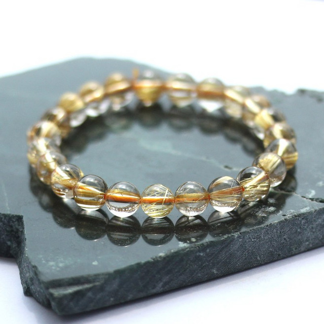 힐링젬 천연 금침수정 골든루틸 금전운 행운 원석팔찌 24BR-191148