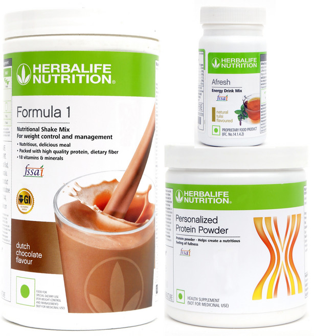 허벌라이프 뉴트리션 체중 감량 콤보 팩 - 포뮬러 1 초콜릿 500g 퍼스널라이즈드 단백질 파우더 200g 아프레쉬 툴시 50g, 3개입, 1개