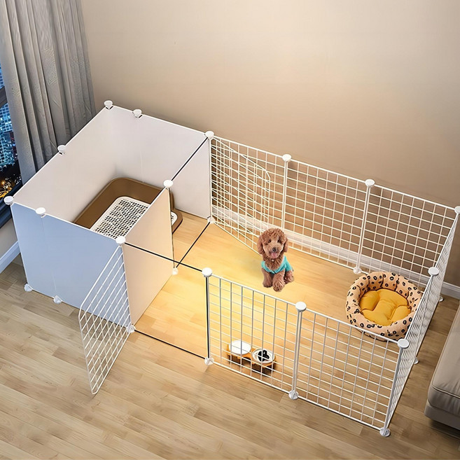 강아지 울타리 펜스 화장실 분리 울타리 14P + 안전문 2P 세트 애견운동장, C-흰색, 1세트