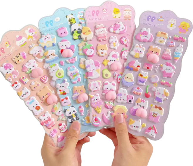 픽클리 3D 입체 스티커 4종 세트 귀여운 말랑이 스티커, 4개, 혼합