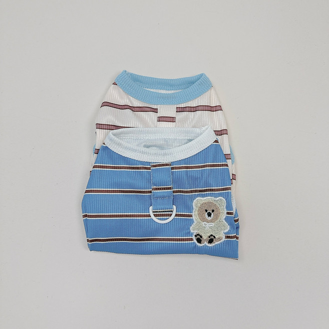 코코스튜디오 고양이 강아지옷 봄여름 후드베어 스트라이프 나시티, 1개, 블루
