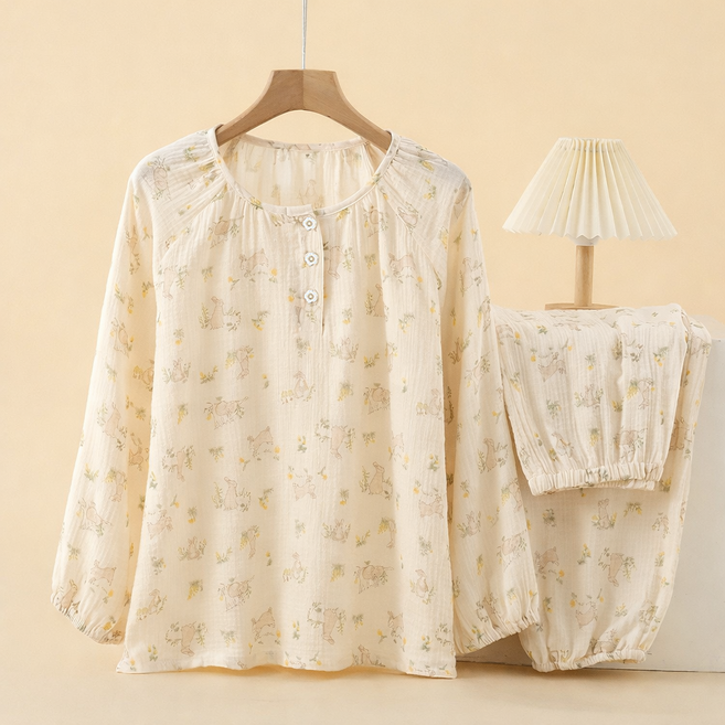 코코부 순면100 이중 거즈면 요루면 여성 잠옷 세트