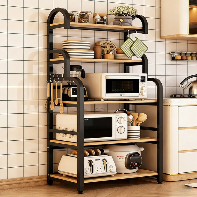 SeekFun 다용도 주방 선반 전자레인지 오븐 수납 조리도구 정리용 다층형 선반, 5단, 검은 호두색