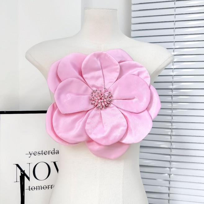 3D花卉裝飾貼片胸花, 粉, 1個