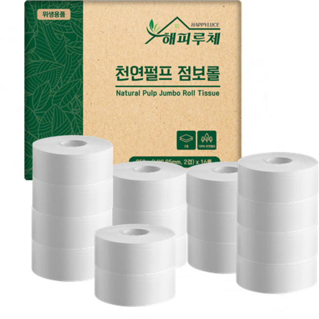 해피루체 천연펄프 점보롤 250M, 16롤, 1세트