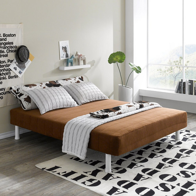 디노플러스 본넬 매트리스 원룸 자취용 작은방 1인용 일체형 침대, 발통19.5cm, 벨로아브라운