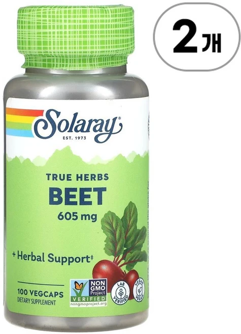 솔라레이 트루 허브 비트 605mg Solaray True Herbs Beet 605 mg 100정, 2개 - 쿠팡
