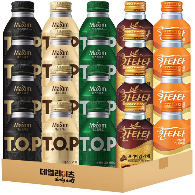 [데일리이츠] TOP 칸타타 캔커피 5종 4개씩 20캔 믹스세트 TOP(마스터라떼 스위트아메리카노 더블랙) 칸타타(프리미엄라떼 카라멜 마키아토), 1세트, 275ml