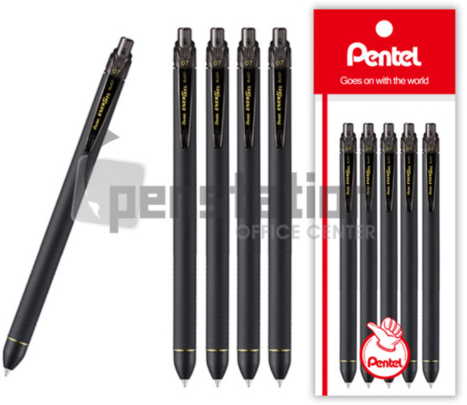 Pentel ENERGEL 에너겔 슬림 0.7mm 5개 세트, 1세트, 0.7mm 블랙 5개