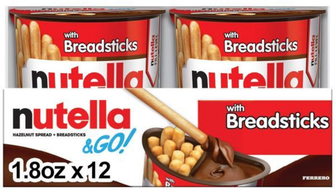 Nutella and Go 스낵 팩 초콜릿 헤이즐넛 스프레드 브레드스틱 포함 51g1.8온스 12개입 228264, 51g, 12개