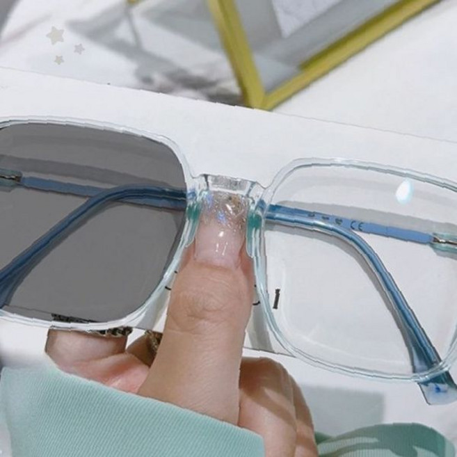 실외 자외선 차단 변색 렌즈 투명 사각 뿔테 안경 남녀 공용 패션 선글라스 눈