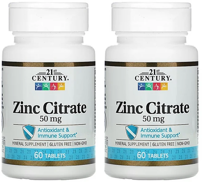 21세기센트리 시트르산 아연 징크 시트레이트 50mg 60정 2팩 21센츄리, 2개 - 쿠팡
