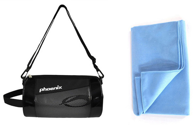 피닉스 원형수영가방+실버스핀 건식타올, 블랙+블루