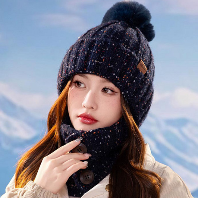 데이즈원 여성 겨울 털모자 여자 방울모자 비니 방한 목도리