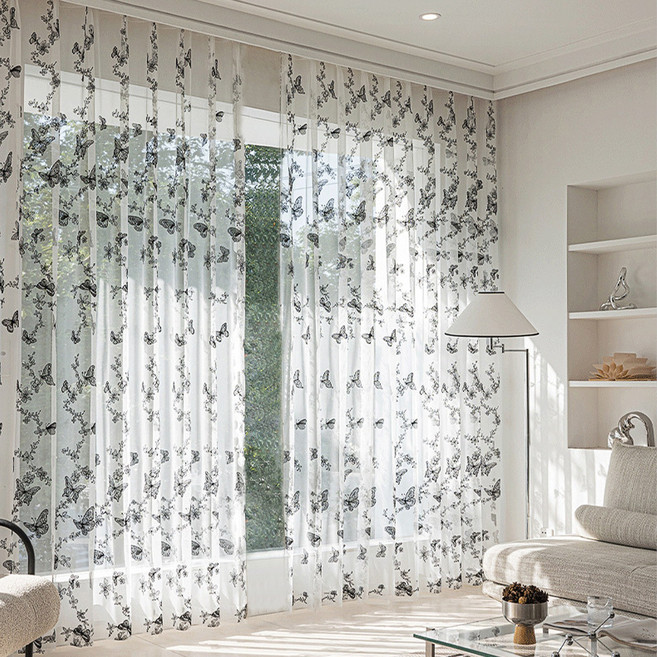 나비 차광 자수 커튼