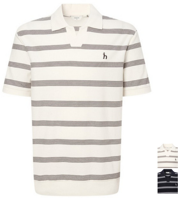 헤지스 맨 스트라이프 슬릿넥 티셔츠 95~115 size 남성 의류 캐주얼 반팔 카라티