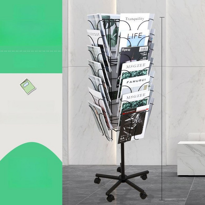 엽서 진열대 잡지 꽂이 리플렛 거치대 회전 홍보물 브로슈어 전시 카드 조립형, J. A4 블랙 + 휠 바닥 / 7면