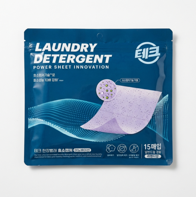 홈쇼핑인기 테크 한장빨래 듀얼파워 시트세제, 15매, 12개