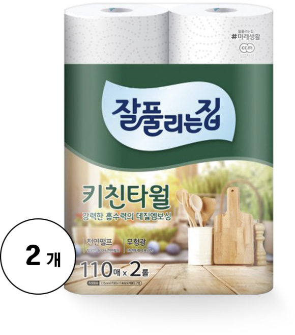 잘풀리는집 천연펄프 키친타월, 110매, 4개